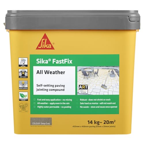 Sika – FastFix All Weather Self-Setting Paving Jointing Compound – Ready to Use – No Mixing Required - Deep Grey – 14kg – 20 sq. m