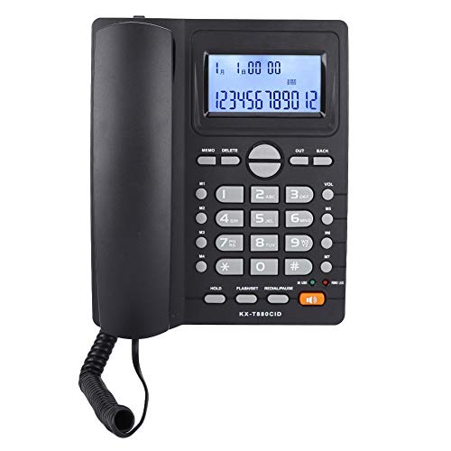 Landline Telephone Corded Phone with Caller ID Display, Speakerphone, Dual-Port Support Extension Set, Suitable for Home, Hotel, Business, Office etw(Black)