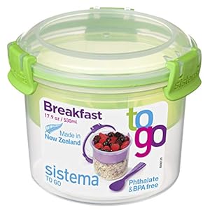 Sistema to Go Collection Breakfast Bowl Food Storage Container, 17.9 oz./0.5 L, Color Received May Vary