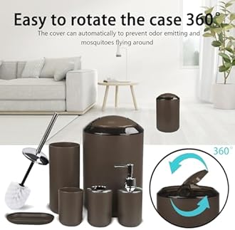 CERBIOR Bathroom Accessories Set 6 Piece Bath Ensemble Includes Soap Dispenser, Toothbrush Holder, Toothbrush Cup, Soap Dish for Decorative Countertop and Housewarming Gift (Warm brown-6pcs)