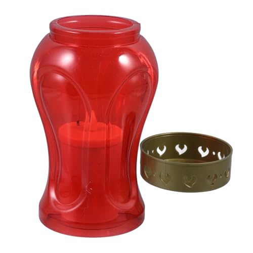 Generico Candela Elettrica Decorativa a LED da Esterno Candela Solare Tremolante a Colonna Rossa Luce Religiosa Riutilizzabile per Giardino Cimitero e Decorazioni Sacre