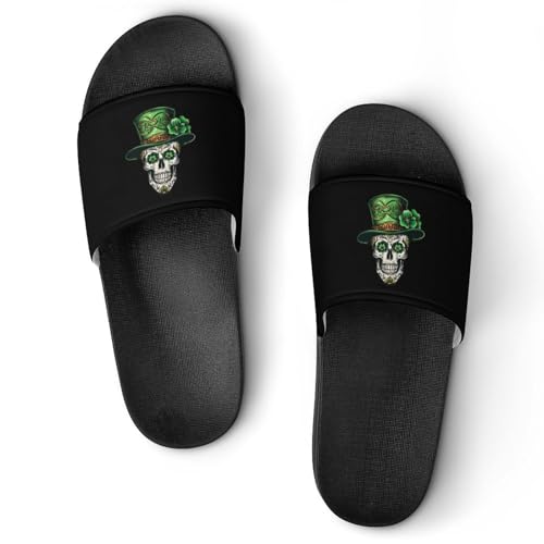 Skull St Patrick Day of The Dead Lucky Shamrock Unisex Shower Shoes House Slippers Non-Slip Indoor Bathroom Shoes for Pool Beach 44 (270mm)