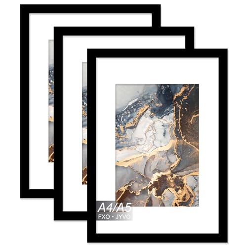 3 Pcs A4 Frame with A5 Mat, 8.3x11.7 Picture Frame for Wall/Tabletop Black