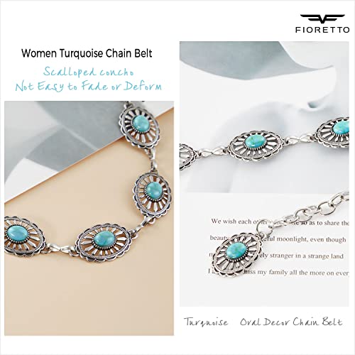 Image of FIORETTO Western Waist Chain Belt Metal Concho Belt for Women Cowgirl Cowboy Boho Country Belt for Dress Jean