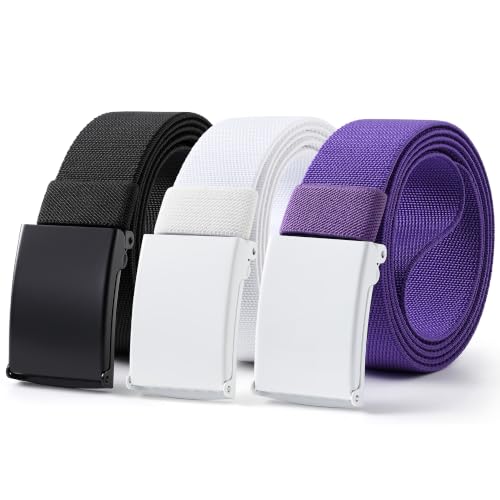 Image of Mile High Life Stretch Canvas Belt for Men, Golf Casual Elastic Web Belt, Top Military Buckle, Adjustable Cut to Fit