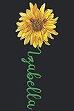  Izabella: A pretty and cute personalized floral sunflower and ladybug notebook gift idea for women and girls named Izabella with the name on the cover.