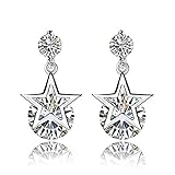 Modellierung: Stern Cestbon 925 Sterling Silber Weißer Zirkonia Runder Kristall,Sternanhänger,Kurze,Elegante Damenohrringe,Geeignet Für Partykleidung,Silber