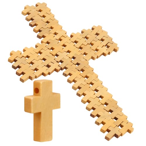 YiliYa 100pz Piccole croce crocine in legno con foro mini per creazione gioielli collane, pendenti ciondoli crocefisso per bigiotteria rosario portachiavi fai da te bomboniere battesimo comunione