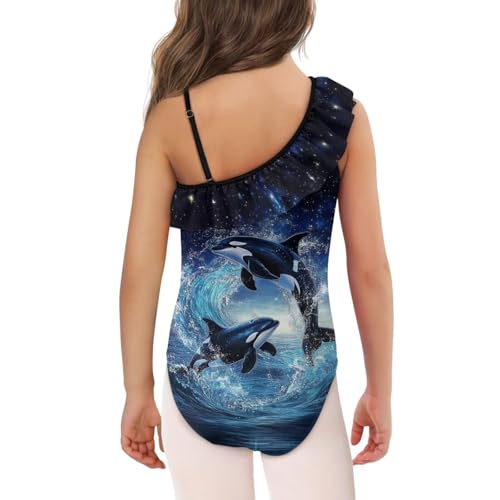 Image of Xpyiqun Swimsuits for Girls 3-14 1-Shoulder Ruffle Bathing Suit One Piece Adjustable Halter Swimming Wear