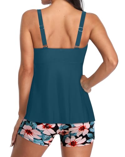 Image of Yonique Women 2 Piece Flowy Tankini Swimsuits with Boyshorts V Neck Swim Tank Tops Bathing Suits Modest Swimwear