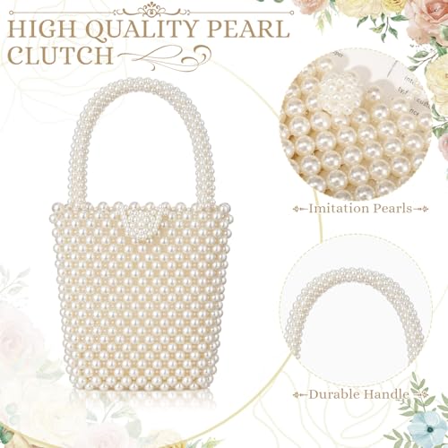 Bolso de mano de novia con perlas acrílicas blanco miniatura 5