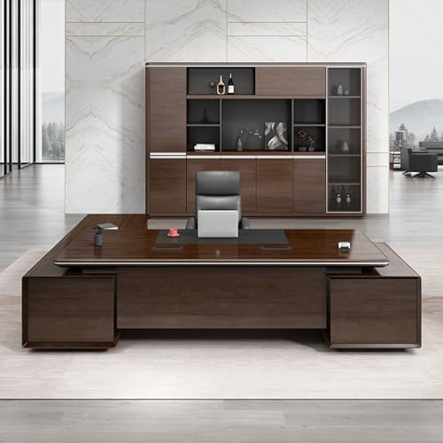 HONGYISHI Modern 79" Dark Wood L Shaped Executive Home Office
