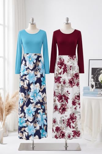 Image of AUSELILY Womens Long Sleeve Maxi Dress Casual Empire Waist with Pockets