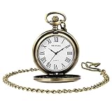 Grabado DAD, números romanos gorben reloj de bolsillo envejecido de cuarzo, con cadena, para hombre, con caja