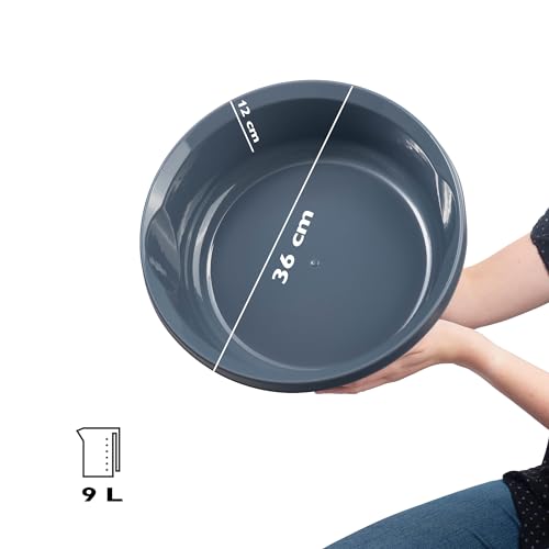 KADAX Matte Plastikwaschschüssel, Kunststoffschüssel, Runde Spülschüssel, Robuste Waschschüssel, Haushaltswasserschüssel für Badezimmer, Allzweck-Wanne (Dunkelgrau, 9L)