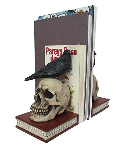 Dwk - Murder And Mystery - Ravens On Skulls Bookends Gothic Poe Crow Reading Bookshelf Theme For Your Library Home Décor Book Shelf Accent 8.5 Inches In Length #TOP4