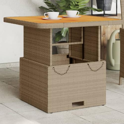 AJJHUUKI Muebles de exterior - Mesa de jardín beige 80 x 80 x 71 cm, polirratán y madera de acacia