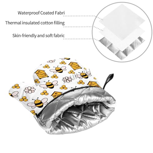 Oven Mitts and Pot Holders Set Bee Patterns Non-Slip Heat Resistant Oven Mitts and Potholder for Cooking Baking Grilling BBQ - immagine 5