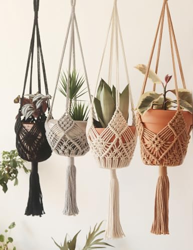 Hanging Planter with Patterns,4Packs Macrame Plant Hangers Indoor Macrame for