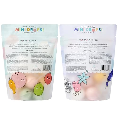Image of Dabble & Dollop Mini Bath Bombs, Tropical + Soothing Scents Bundle - Natural Origin, Clean Ingredients, No Synthetic Dyes, Toddler & Kids Bath Bombs in Resealable Pouches (2-Pack)