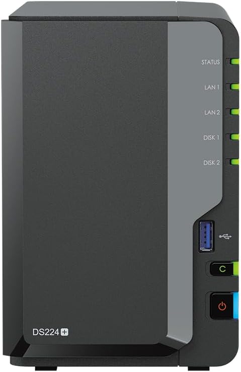 DiskStation DS224+ NAS Server with Celeron 2.0GHz CPU, 6GB Memory, 40TB HDD Storage, 2 x 1GbE LAN Ports, DSM Operating System