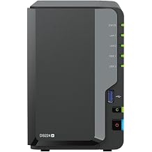 Synology DiskStation DS224+ NAS Server with Celeron 2.0GHz CPU, 6GB Memory, 32TB HDD Storage, 2 x 1GbE LAN Ports, DSM Operating System