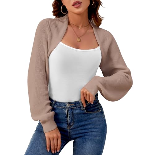 QIANSIQIANBO Bolero Damen Kurz Strickjacke Offener Front Crop Shrug...