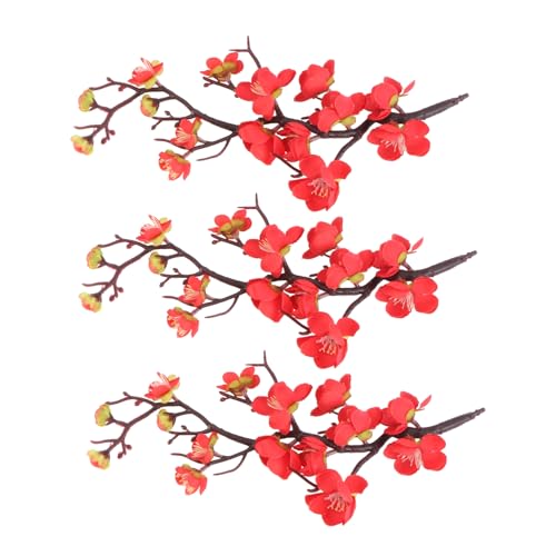 Cabilock 3 Piezas Ramas simuladas de Sweet de Invierno Fiesta Floral Nupcial guirnaldas pequeño Flores Falsas con Tallo Decoración de Bodas Ramas Decorativas Rama Falsa Flor de Seda Rojo