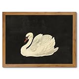 FEIGEE8LA Elegant Swan Wall Art Vintage White Swan on Black Background Canvas Print Poster Framed Birds Wall Decor Aesthetic Picture for Living Room Bedroom Bathroom Home Decoration, 12'x16'x1Pcs