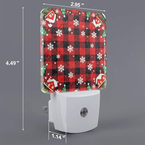 Image of Christmas Snowflakes Buffalo Plaid Farmhouse LED Plug-in Night Lamp 2 Piece Set, Auto Sensor Emergency Nightlights Set of 2 for Bedroom Kitchen Bathroom Toilet