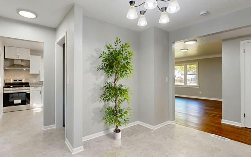 Image of 7ft Artificial Ficus Tree Fake Plant with White Planter