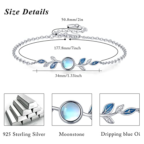 Conbo S925 Sterling Silver Moonstone Leaf Link Bracelet For Women Girls Moonstone Brace Let Grow Through What You Go Through Moonstone Olive Leaf Bracelets Jewelry Gifts For Mother Mom Wife #TOP2