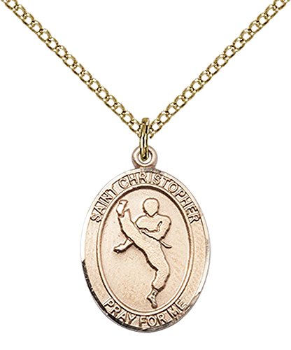 F A Dumont 14Kt Gold Filled St. Christopher/Martial Arts Pendant With 18" Gold Filled Lite Curb Chain. Patron Saint Of Travelers/Motorists #TOP19
