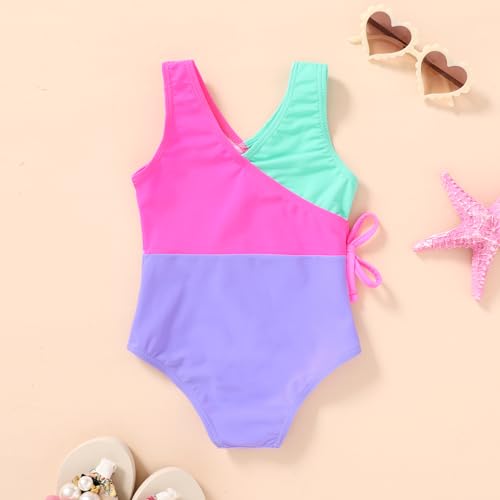 YOUNGER TREE Toddler Girl One Piece Swimsuit Color Block Stripe Swimwear Summer Beach Bathing Suit 12M-5T2