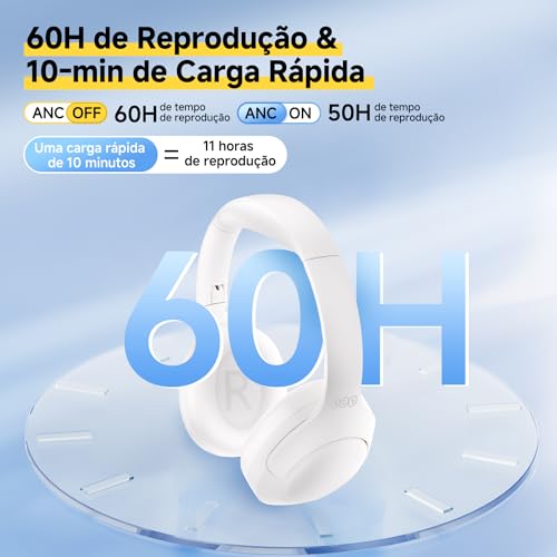 QCY H3 LITE ANC Fone de Ouvido Bluetooth, Headphone com Cancelamento de Ruido, 60 horas Reprodução (