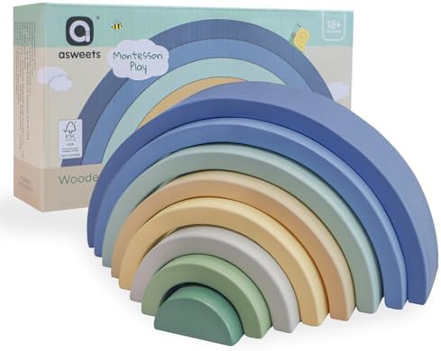 Asweets Wooden Stackable Rainbow Toy, 8 PCS Wooden Building Block...