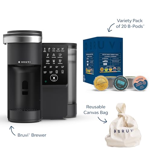 BRUVI The Bundle | Single-Serve Coffee System | Includes 20 Coffee and Espresso B-Pods Coffee Brewer
