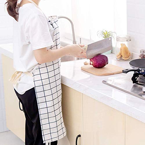Image of KPNG Lattice Cotton Linen Apron Woman Adult Bibs Home Cooking Baking Coffee Shop Cleaning Aprons Kitchen Accessory (Pack Of 1, White)