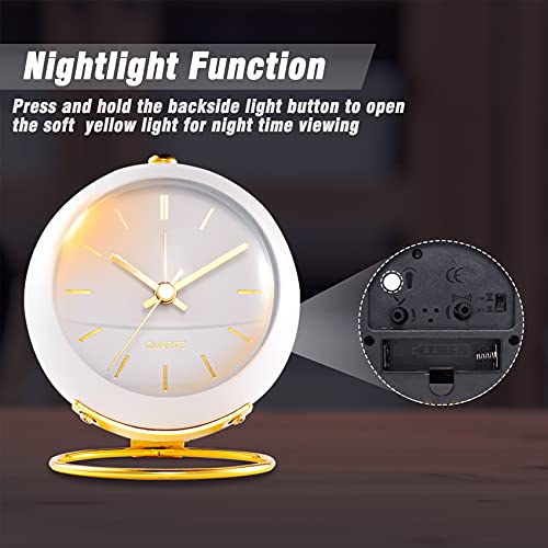 Ayrely® Battery Operated Desk Alarm Clocks With Light,Retro Silent No Ticking Analog Small Clock,Loud Table Clock For Bedside/Bedroom/Kitchen/Office/Travel/Kids/Room Decor Aesthetic Vintage(White) #TOP4