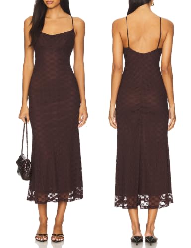 Image of Women Spaghetti Straps Lace Mesh Maxi Dress Backless Mermaid Wedding Dress | Floral Lace Mesh Wedding Guest Dress Fully Lined Adjustable Strap Bodycon Dress Cocktail Party Formal Evening Gown Date Night