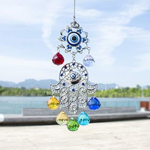 Chakra Energy Crystal Balls Suncatcher Hamsa Hand of Fatima Turkish Blue Evil Eye For Home Garden Window Hanging Decor Lucky Gift