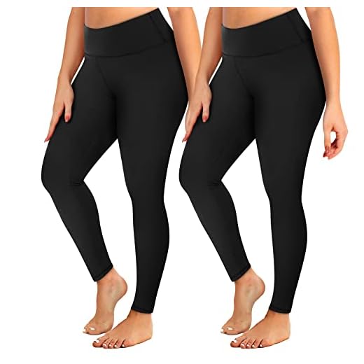 YOLIX 2 Pack Plus Size Leggings with Pockets for Women, 2X 3X 4X High Waisted Black Workout Leggings