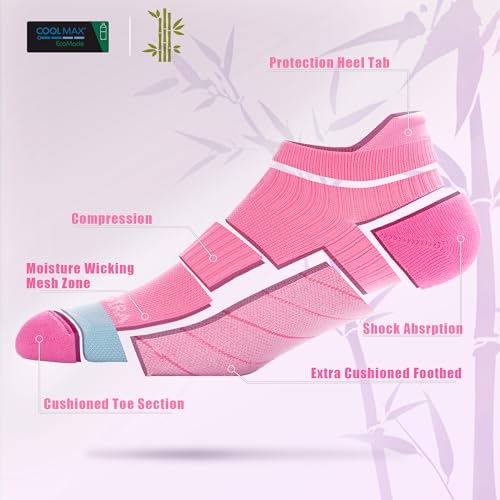 Image of BRISIRA Coolmax Bamboo Viscose Women Compression Running Ankle Socks No Show Athletic Wicking Thick Cushioned Arch Support