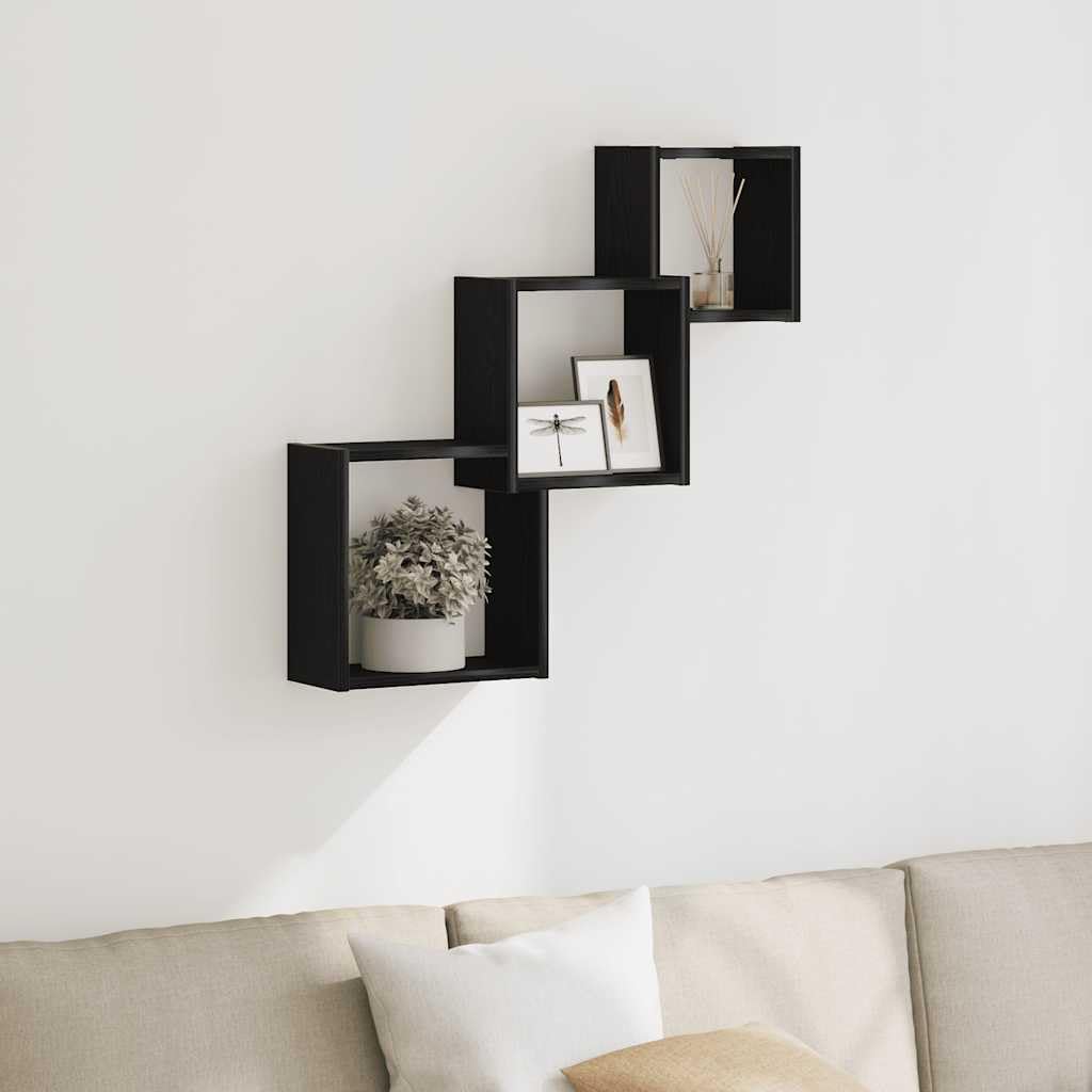 Estante de pared 68 x 15 x 68 cm, roble negro, 3 compartimentos, capacidad de carga 40 kg, material de madera, para salón, pasillo, dormitorio, cocina