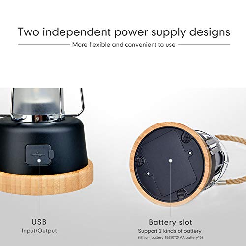 CAMMILE LED Camping Lantern, Battery Powered Lanterns Vintage Style, Rechargeable Tent Light, 5000mAh Power Bank, Suitable for Hurricane Emergency, Camping, Survival Kits, Hiking, Home