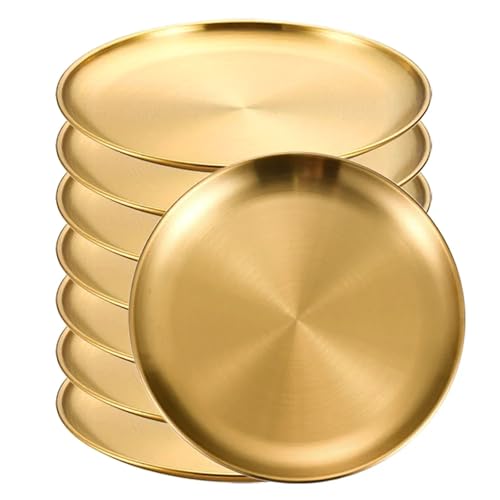 WJLYDM 8 platos redondos apilables for acampar, for servir comida, ensalada, fruta, postre, aperitivos, for el hogar y al aire libre(8Pcs Gold 17cm)