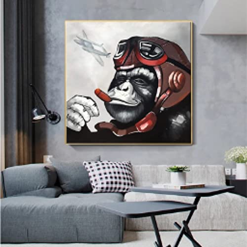 Toile abstraite singe gorille fumer - Solution déco murale moderne 40x40 cm pour salon