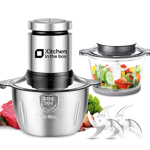Kitchen in the box Tritatutto con 2 Ciotole(1L+2L),Tritatutto da Cucina Elettrico con 2 Set di 4...