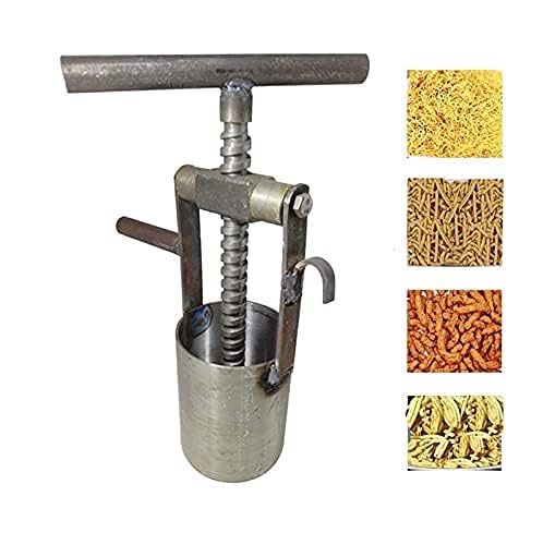 Sev Machine with 4 Jali Discs | Manual Sev Maker for Sevaiya, Sev, Gathiya, Murukku, Chakli & Bhujia | Stainless Steel Kitchen Press | Silvery Grey Namkeen Maker