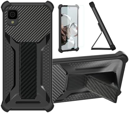 Aroepurt Case Compatible for TCL 30 Z 30Z 4G Phone Case Cover [with Tempered Glass Screen Protector] Hybrid Case [Folding Support Magnetic] [Frosted anti-fingerprint] Black